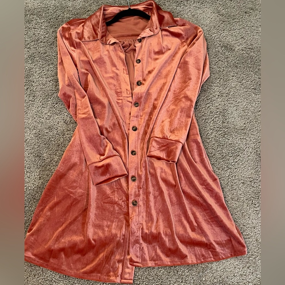 Velvet Button-Up Dress in Rust in size Medium excellent condition